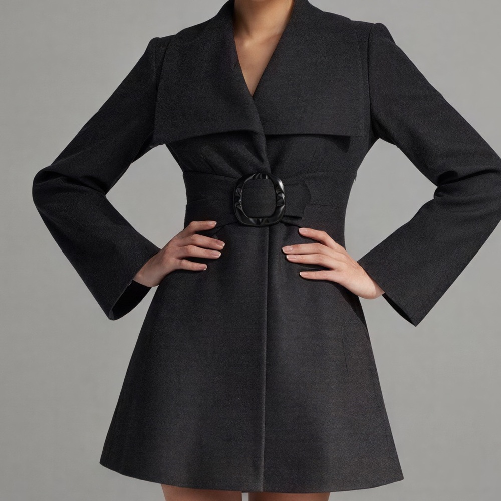 Jessica Simpson Fit and Flare Charcoal Gray Wide Lapel Coat - XS